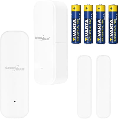 GreenBlue - Tuya slimme wifi- deur en raamsensor 2 stuks - Draadloze reedschakelaar - WiFi-openingssensor - 3,0 V DC, LR03x2, GB479 W + 4 batterijen