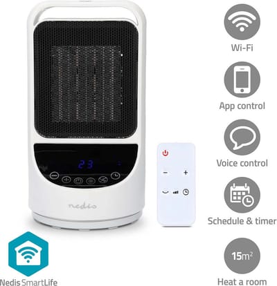 Nedis SmartLife Keramische Ventilatorkachel - 1500 W - 2 Warmte Standen - Zwenkfunctie - Elektrische Kachel - Wit