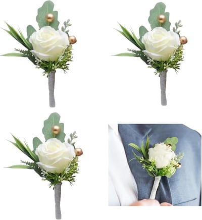 Set van 4 Witte Roos Boutonnieres voor Heren - Kunstmatige Corsages voor Bruiloft en Feest