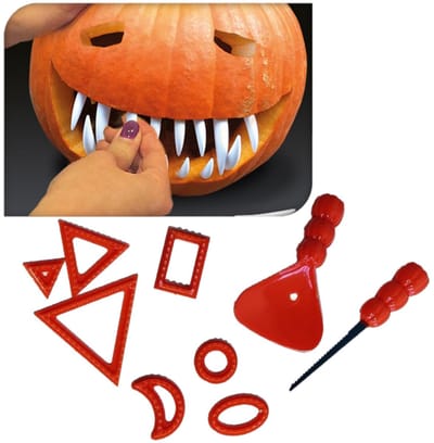 Atosa Pompoen uithollen gereedschap set - inclusief decoratie tanden - Halloween pompoenen uithollen