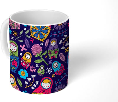 Mok - Koffiemok - Matroesjka - Rusland - Bloemen - Mokken - 350 ML - Beker - Koffiemokken - Theemok