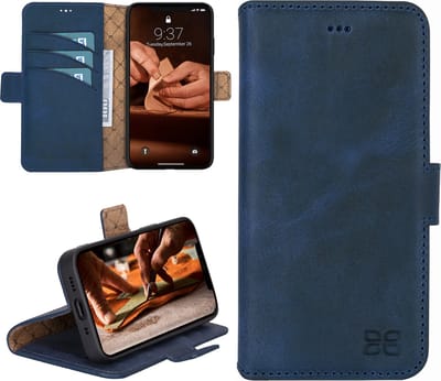 Bouletta geschikt voor iPhone 14 Plus lederen BookCase hoesje - Antic Blue