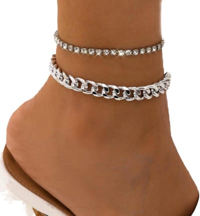 Dubbele Kristallen Anklet - Enkelbandje Vrouw - Zomerse Stijl - Dubbele Laag Ketting - Verstelbaar - Zilverkleurig