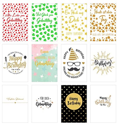 Set van 12 Premium Verjaardagskaarten met Envelop - Unieke Ontwerpen