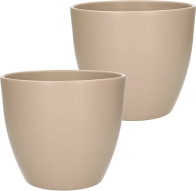 Floran Plantenpot - 2x - taupe - mat - keramiek - 19 x 17 cm - plantenpotten binnen