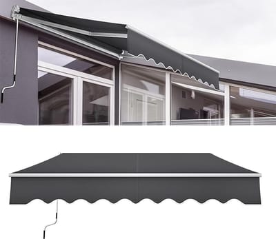 NAIZY klaparm zonnescherm 2,5x2m zonwering balkon aluminium luifel polyester waterdichte klem zonnescherm anti-UV privacy scherm voor balkon terras, donkergrijs