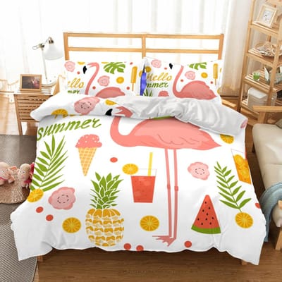 Collection de Linge de Lit Flamant Rose Simple Jumeau Complet Queen King Size Collection de Lits Flamant Chambre d'Adulte Enfant Housse de Couette Collections Anime 3D 013 155x215cm 3pcs
