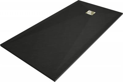 Mexen Stone+ rechthoekige composietdouchebak 160 x 70 , zwart, afdekking goud - 44707016-G