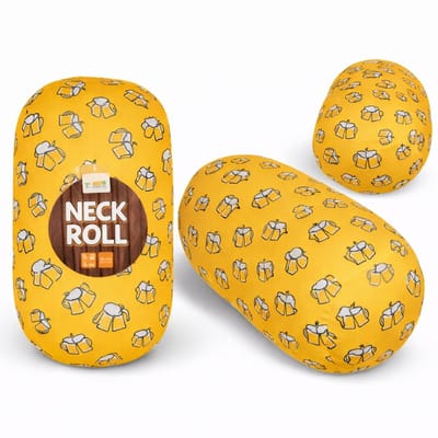Nekkussen Rol Cheers Bier - 30 x 15 cm - Geel - Reiskussen met Micropelletvulling