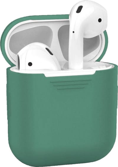 Hoesje - Geschikt voor Apple Airpods 1 - Siliconen Hoes met Clip - Silicone Case Cover - Midnight Green