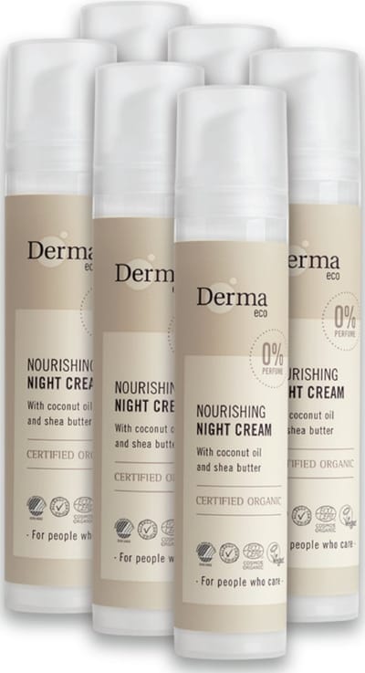 Derma Eco Nachtcreme - Parfumvrij - met Sheaboter en Kokosolie - AllergyCertified - 6 x 50 ml