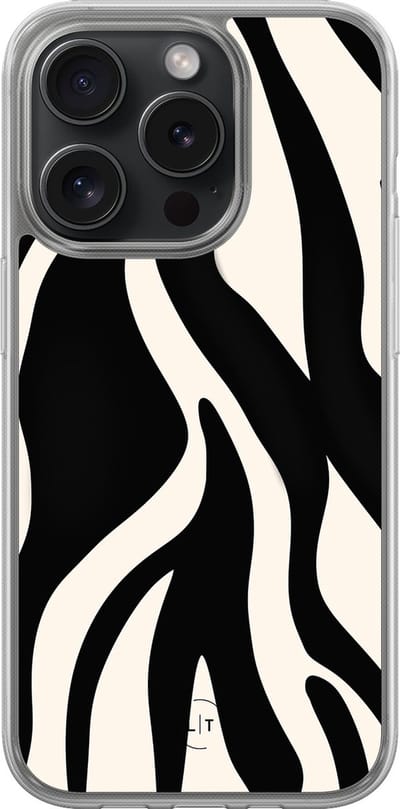 Hoesje geschikt voor iPhone 15 Pro - Zebra - 2in1 backcover - Print / Illustratie - Zwart - Leuke Telefoonhoesjes