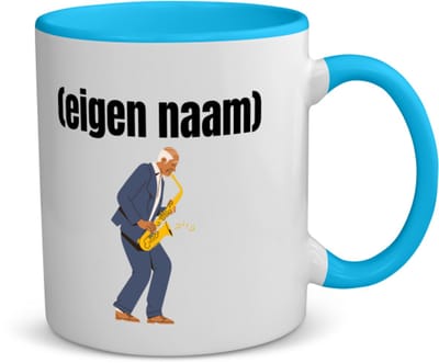 Akyol - man met saxofoon met eigen naam koffiemok - theemok - blauw - Muziek - muziek liefhebbers - iemand die houdt van saxofoons - verjaardag - cadeau - kado - 350 ML inhoud