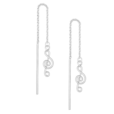 EAR IT UP - Doortrekoorbellen - Muzieksleutel - Muzieknoot - Threader - 925 sterling zilver - 82 x 5 mm - 1 paar
