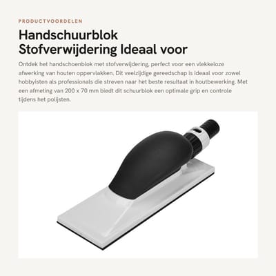 Dailygoods- Handschuurblok met Stofverwijdering - Schuurblok met Steel - Schuurpapier - 200 x 70 mm - Houtpolijsten - Fijn schuurblok