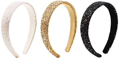3 Stuks - Meisjes Haarbanden - Diademen met Glitters - Zwart Goud Crème - Feestelijke Haaraccessoires