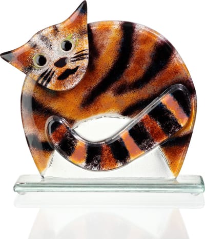 Glassculptuur - Glazen Kat - Glasobject - Sculptuur - Fusing glas Kat - 16cm