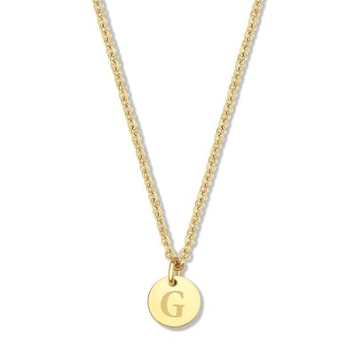 CO88 Collection Alphabet 8CN-26144 Stalen collier -hanger rond 7mm - letter G - 38 + 7 cm - Initiaal sieraad - Goudkleurig