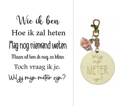 Sleutelhanger Wil je mijn meter worden? | wie ik ben | roze| meter vragen | meter worden