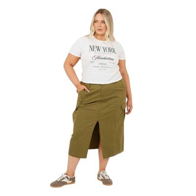 Brave Soul Denim Plus-cargorok voor dames (Kaki Groen)