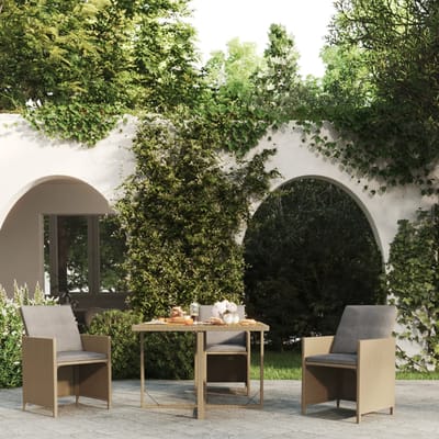 vidaXL - Tuintafel - 109x107x74 - cm - poly - rattan - en - massief - acaciahout - beige