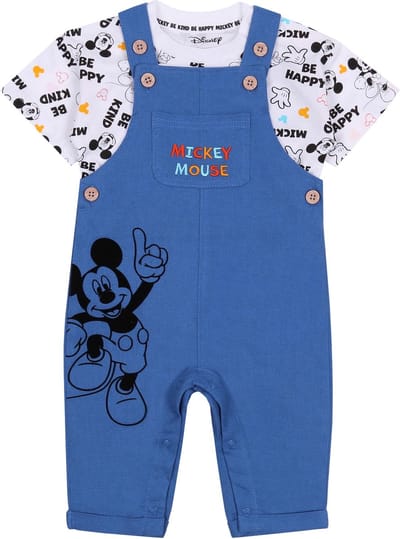Blauwe baby tuinbroek + T-shirt - Mickey Mouse DISNEY