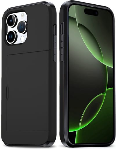 Hoes Geschikt voor iPhone 16 Pro Hoesje Hard Case Met Pas Houder - Hoesje Geschikt voor iPhone 16 Pro Hoes Shockproof Hard Cover Met Kaarthouder - Zwart