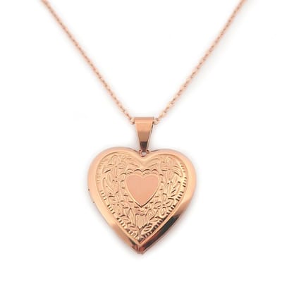 Stalen dames collier - locket - medaillon - rose-gold - ketting met rvs hanger - hart - voor foto of haarlok - valentijnkado