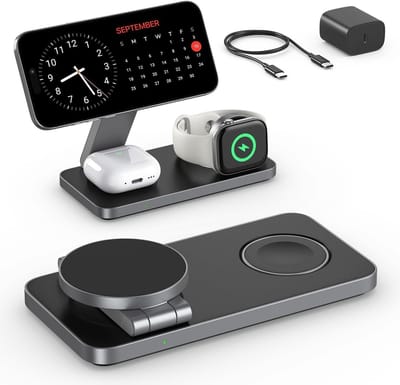 Draadloze Oplader Station - Oplaadpunt - Meerdere Apparaten Opladen - Sterke Magnetische Uitlijning - 3-in-1 - Zwart