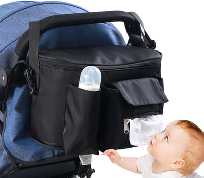 Kinderwagen organizer - Luiertas - Buggy tas - Mom bag - Kinderwagenaccessoire - Kinderwagentas - Meerdere compartimenten - Crossbody - Perfect voor kinderwagens: Opbergruimte voor luiers, flesjes en doekjes - Zwart