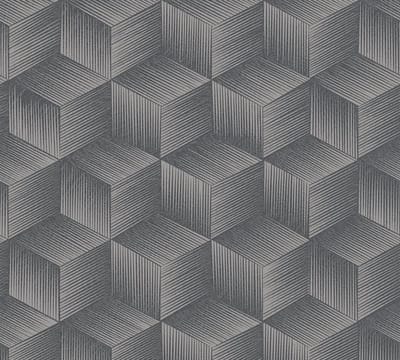 3D RETRO BEHANG | Grafisch - Zwart Grijs - A.S. Création Natural Living D`eco