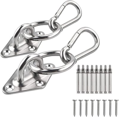 Hammock Hangset voor Binnen en Buiten, 2 Stuks Met Carabiner en RVS Bevestigingshaken, Geschikt voor Hangstoel en Wandmontage, Stevige Wandankers en Schroeven