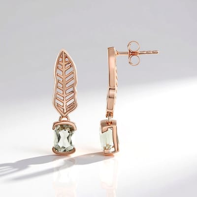 Cavill - Zilveren Oorbellen met Groene Amethist 2,85 ct - 925 Sterling Zilver Rosé Verguld - Handgemaakt Bladdesign - Luxe, Licht en Elegant