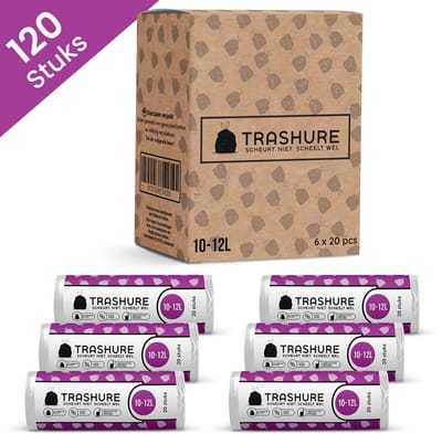 Trashure Vuilniszakken - Code C - Geschikt voor Brabantia prullenbak - 10/12L - 6 rollen x 20 stuks - 10-12 liter met trekbandsluiting