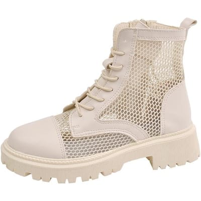 Lucyever Ademende Mesh Zomer Enkellaarsjes Dames Veters Platform Coole Laarzen Vrouw Rits Uitgesneden Dikke Zool Casual Schoenen 40 gray
