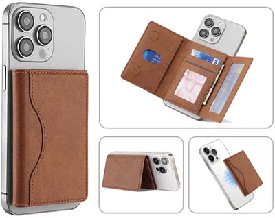 Pasjeshouder Portemonnee - Geschikt voor iPhone 12/13/14/15/16/17 (Mini/Pro/Max/Plus/Air) – Opvouwbare leren kaartsleuven - Geschikt voor MagSafe Hoesjes - Bruin