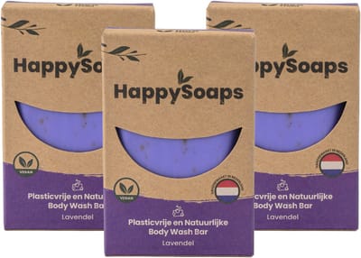 HappySoaps Lavender Rain – 3x Body Wash Bar – Natuurlijke Doucheverzorging – Lavendel – Voordeelverpakking