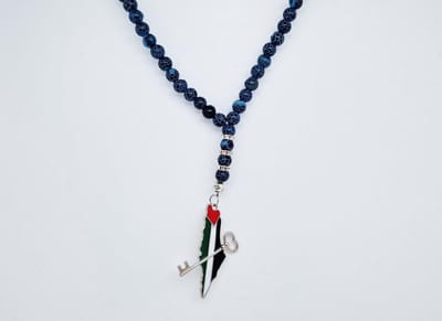 Handgemaakte Natuurstenen Autohanger " Blauwe harmonie "- Met metalen hanger "Sleutel Palestina" - 8 mm diameter van de korrel- Mooie accessoire en decoratie voor de auto
