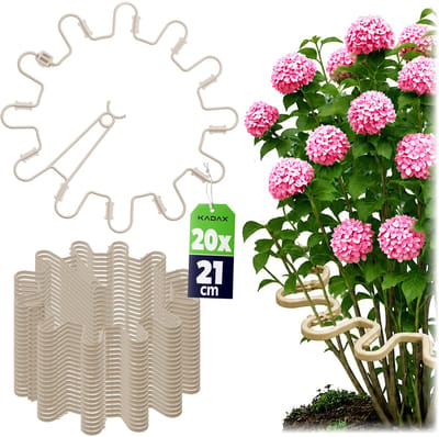 KADAX vaste plantenhouder rond Ø 21 cm in een set van 20, plastic plantenhouder, plantensteun, vaste plantensteun voor hortensia's, pioenen, hortensiahouder, plantenring (beige, 20 stuks)