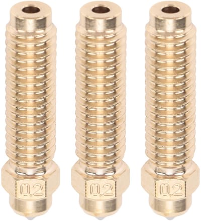 Dailygoods- Nozzles 0,2 mm - 3 Stuks - Messing/Gehard Staal - Slijtvaste - Hoge Doorstroom - Temperatuur tot 320°C - 3D-printer Mondstuk