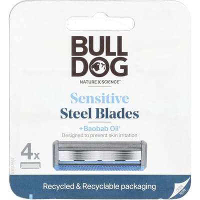 Soins pour hommes Bulldog, lames de rasoir en acier Sensitive + huile de baobab, 4 cartouches