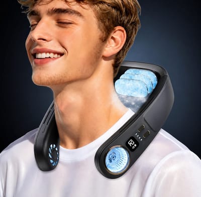 Nekventilator met TEC Koeling 4000mAh Zwart – Draagbare Bladloze Halsventilator met Halfgeleider Koeltechnologie, 3 Snelheden, LED Display en Sfeerverlichting – USB Oplaadbaar
