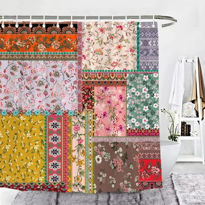 Bohemian Patchwork Print Douchegordijnen voor Badkamer Kleurrijke Bloemen Vintage Douchegordijn Badkuipen Waterdichte Stoffen Scherm 180x210cm-70x83in