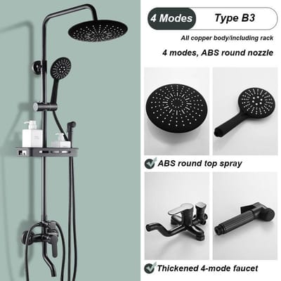 Ensemble de douche noir, salle de bain à domicile, salle de bain entièrement en cuivre, rehausseur de douche, ensemble de douche de bain B3 noir