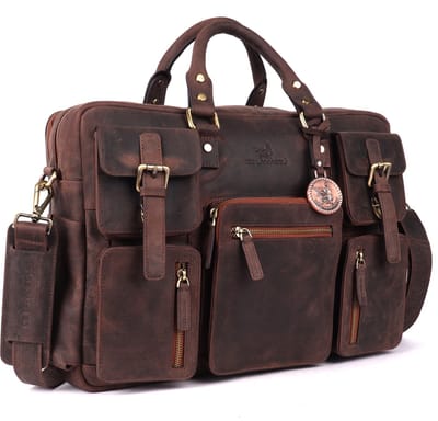 DE LAMASSU® Dorian Leren Aktetas 17 inch – Unisex Business Laptoptas van Echt Leer – Vintage Werktas met 5 Vakken