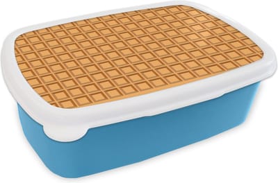 Broodtrommel Blauw - Lunchbox - Brooddoos - Wafel - Bruin - Structuur - Design - 18x12x6 cm - Kinderen - Jongen