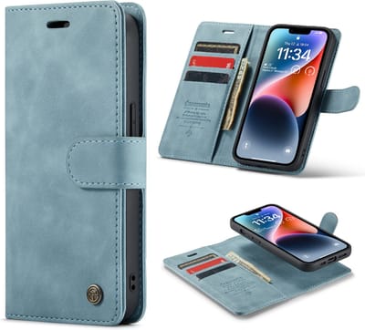 Casemania Hoesje Geschikt voor Apple iPhone 7 & 8 Aqua Blue - 2 in 1 Magnetic Book Case