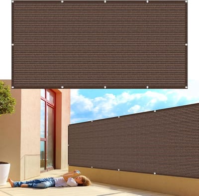 Balkon Privacyscherm 180 x 850 cm Weerbestendige Uv-Bescherming Behuizing Balkongaas Geen Boren, met Touw en Oogjes Voor Tuin, Hek, Terras, Veranda, Bruin