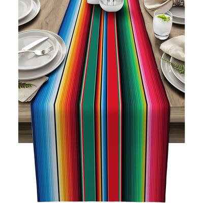 Mexicaanse Kleurrijke Strepen Linnen Tafel Runner Commode Sjaal Decor Boerderij Keuken Eettafel Runner Mexicaanse Fiesta Decor 150x33cm red