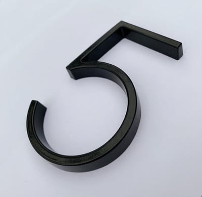 ***Zwart Modern Huisnummer - nr 5 - Zwevend Huisnummer 125mm - van Heble® ***